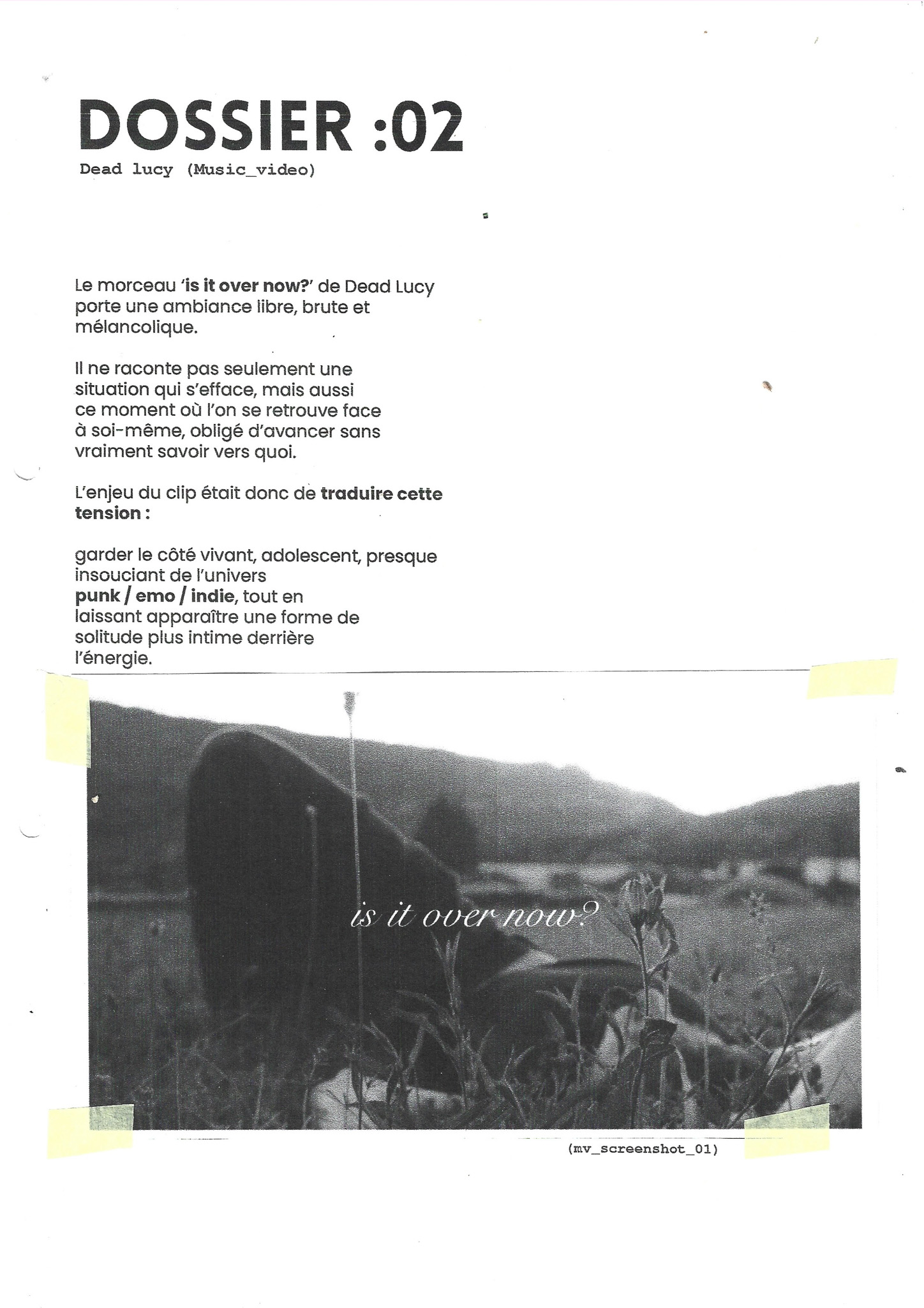 Dossier :ANDREA. — direction visuelle du clip Dead Lucy : page d'intention et références d'atmosphère.