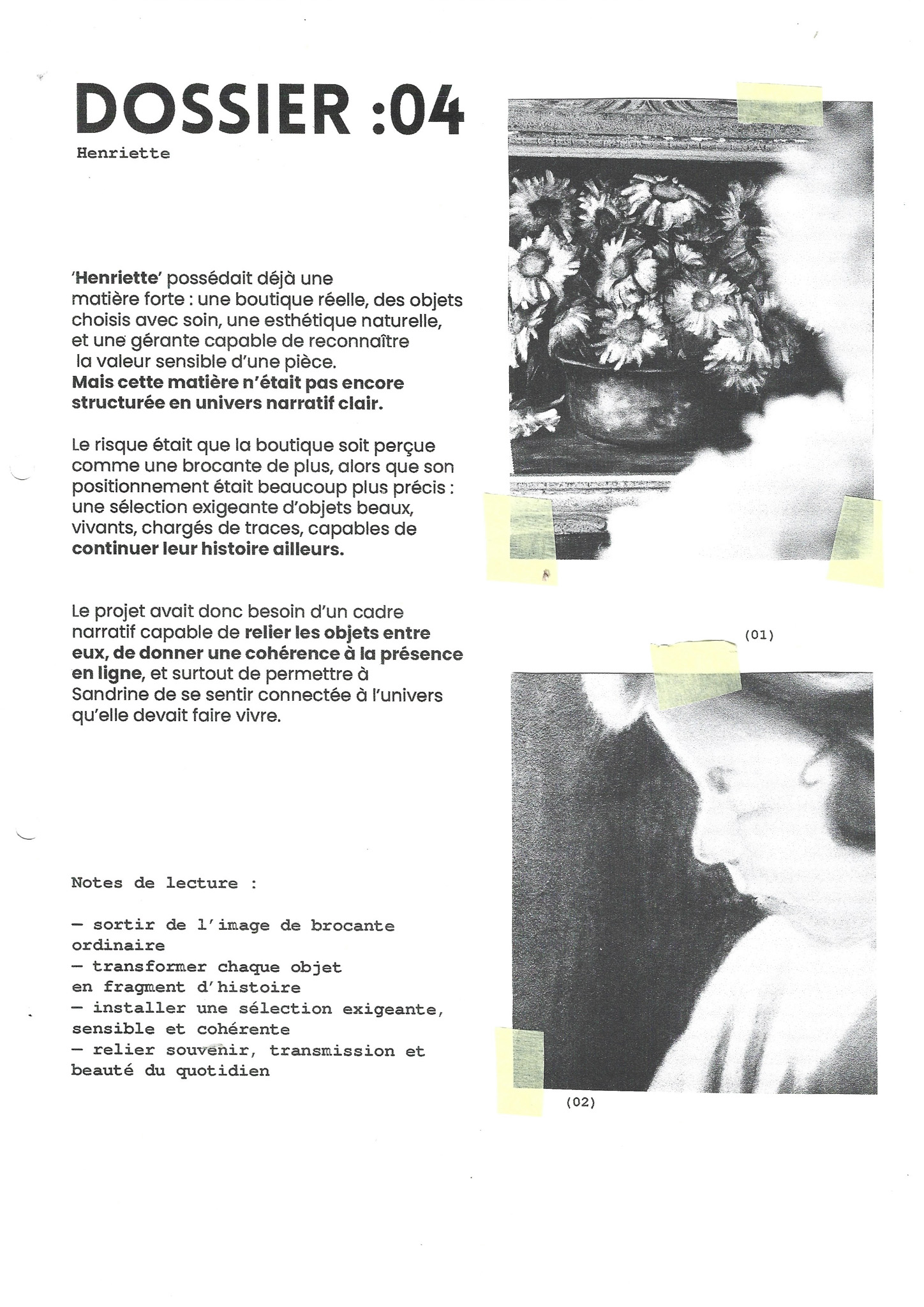 Dossier :ANDREA. — construction de l'univers de marque Henriette : page d'intention.